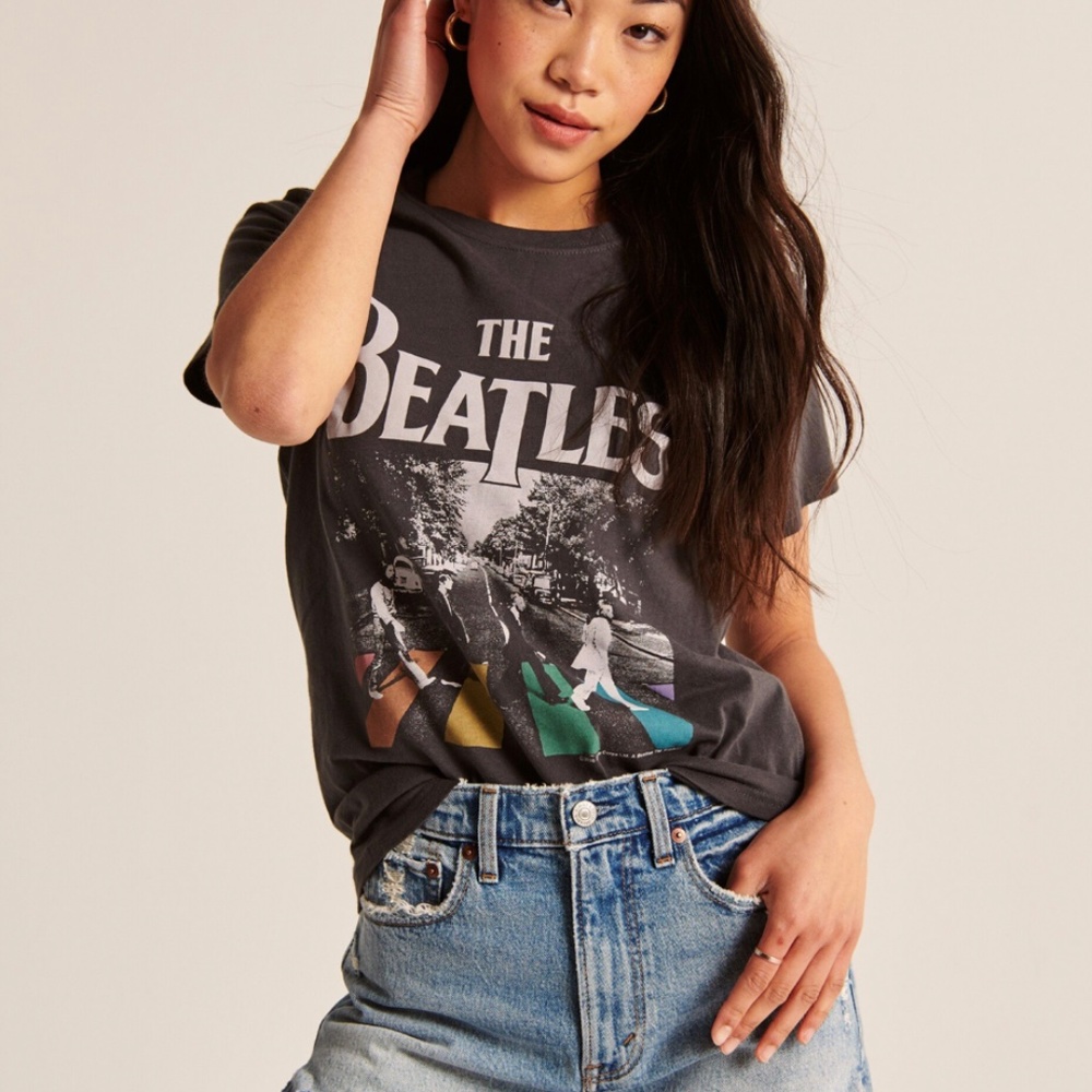 New ABERCROMBIE & FITCH The Beatles Rainbow Crossing Abbey Road T Shirt Gray M